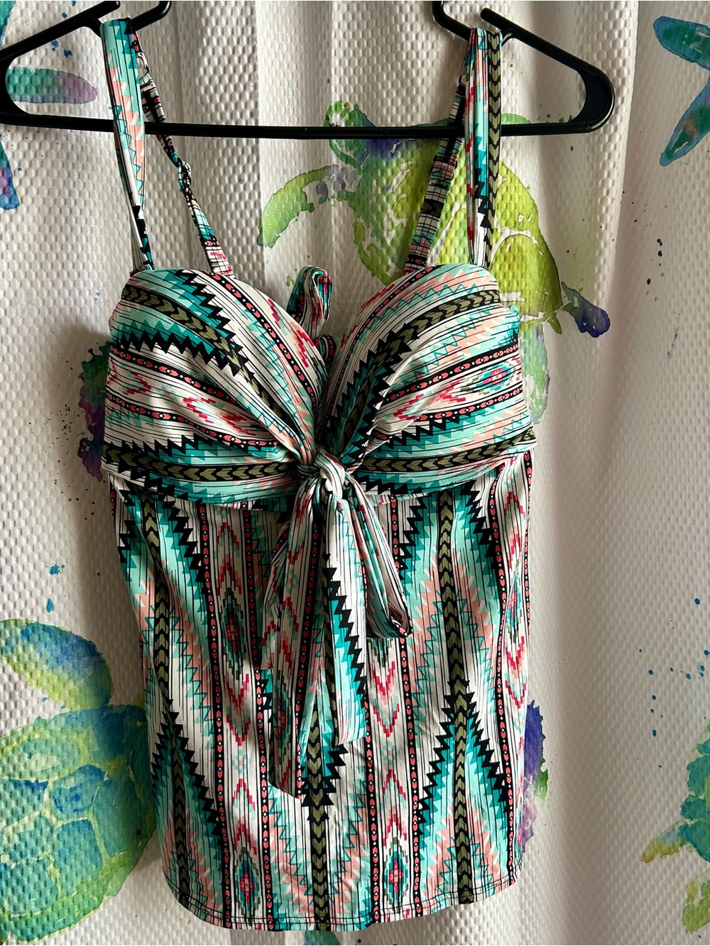 One-Piece Swimsuit Tankini Top - Turquoise Multi